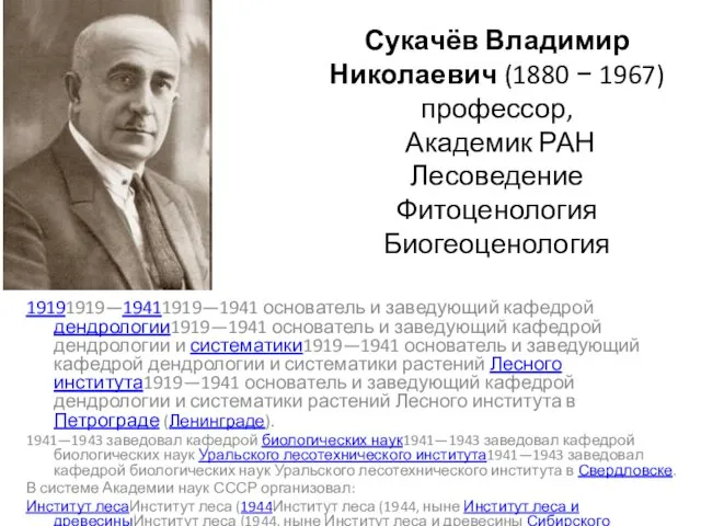 Сукачёв Владимир Николаевич (1880 − 1967) профессор, Академик РАН Лесоведение