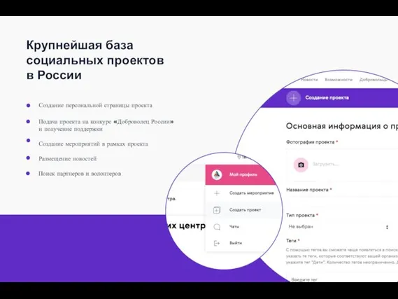Создание персональной страницы проекта Подача проекта на конкурс «Доброволец России»