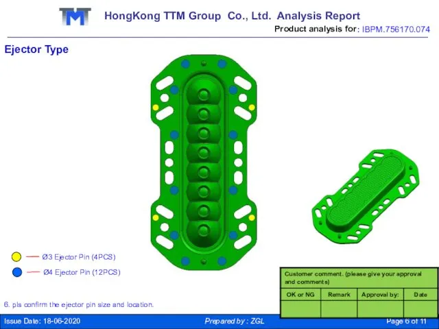 6. pls confirm the ejector pin size and location. Ejector