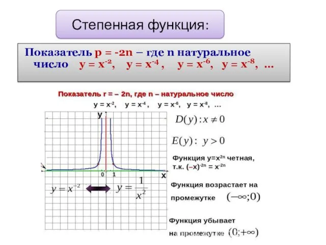 Степенная функция: Показатель р = -2n – где n натуральное