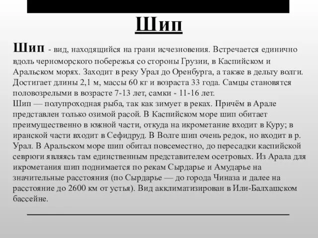 Шип Шип - вид, находящийся на грани исчезновения. Встречается единично