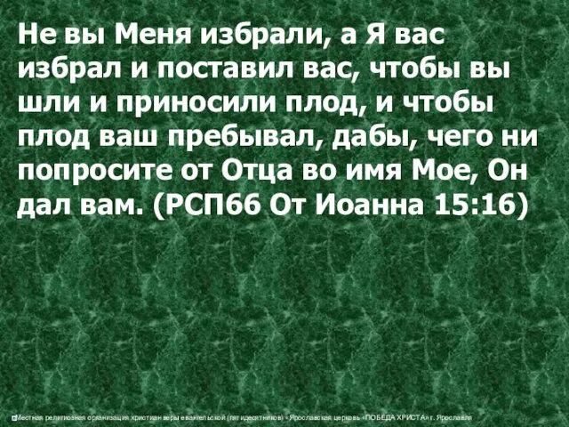 Не вы Меня избрали, а Я вас избрал и поставил