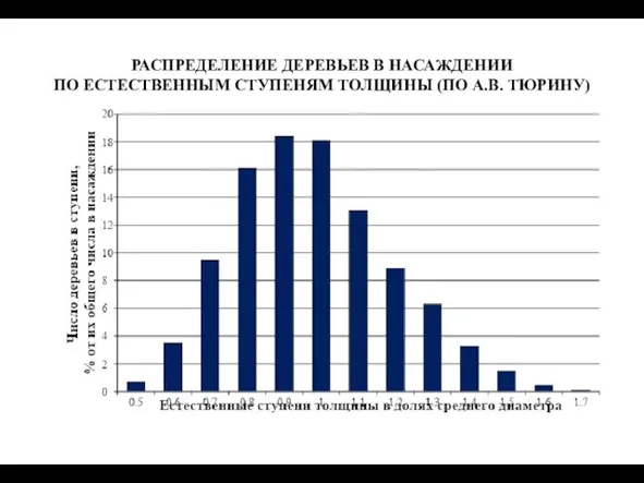 РАСПРЕДЕЛЕНИЕ ДЕРЕВЬЕВ В НАСАЖДЕНИИ ПО ЕСТЕСТВЕННЫМ СТУПЕНЯМ ТОЛЩИНЫ (ПО А.В. ТЮРИНУ)