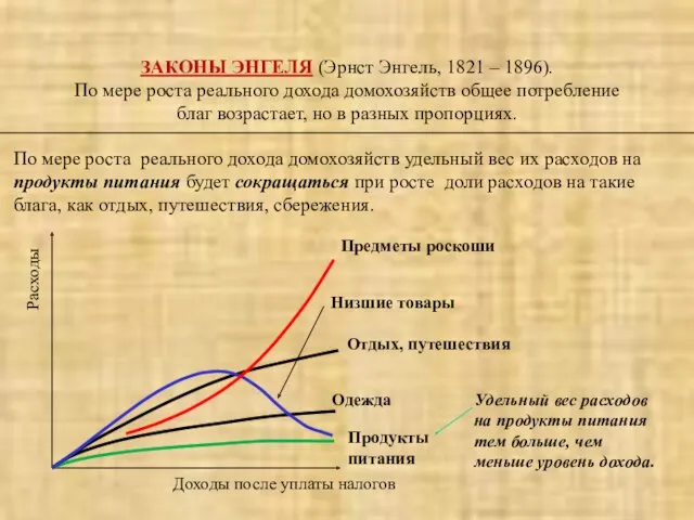 ЗАКОНЫ ЭНГЕЛЯ (Эрнст Энгель, 1821 – 1896). По мере роста