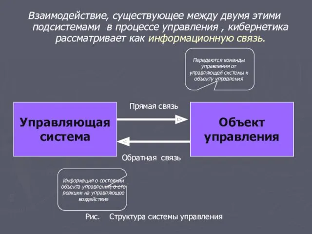 Взаимодействие, существующее между двумя этими подсистемами в процессе управления ,