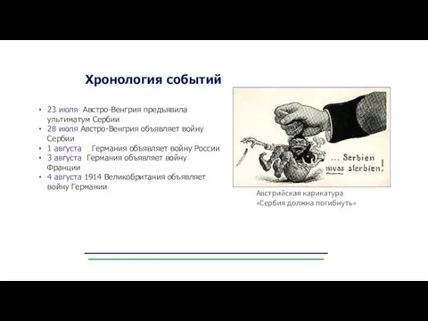 23 июля Австро-Венгрия предъявила ультиматум Сербии 28 июля Австро-Венгрия объявляет