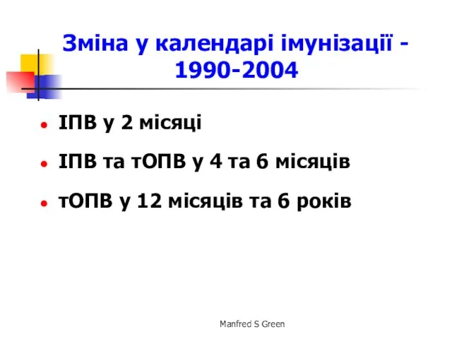 Зміна у календарі імунізації - 1990-2004 ІПВ у 2 місяці
