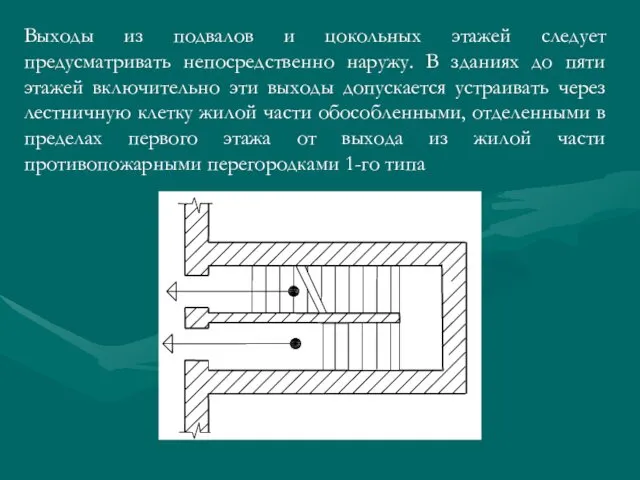 Выходы из подвалов и цокольных этажей следует предусматривать непосредственно наружу.