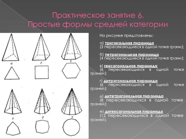 Практическое занятие 6. Простые формы средней категории На рисунке представлены: а) тригональная пирамида