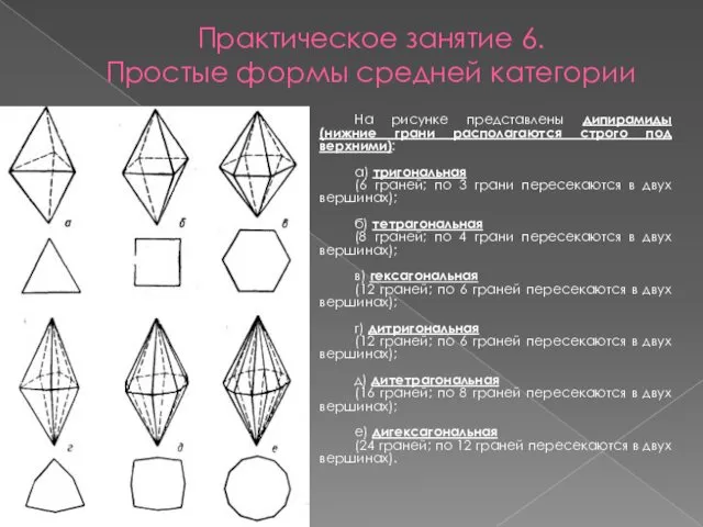 Практическое занятие 6. Простые формы средней категории На рисунке представлены дипирамиды (нижние грани