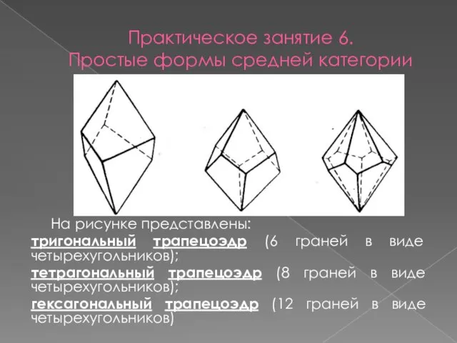 Практическое занятие 6. Простые формы средней категории На рисунке представлены: тригональный трапецоэдр (6