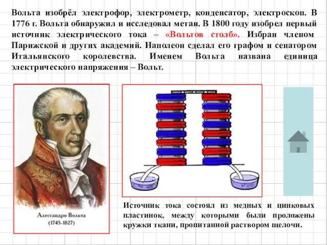 Источник тока состоял из медных и цинковых пластинок, между которыми