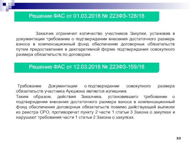 Решение ФАС от 01.03.2018 № 223ФЗ-128/18 Заказчик ограничил количество участников