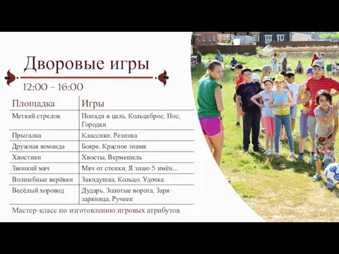 Дворовые игры 12:00 – 16:00