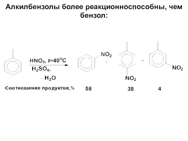 Алкилбензолы более реакционноспособны, чем бензол: