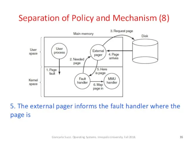 Separation of Policy and Mechanism (8) 5. The external pager