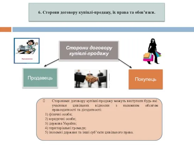 6. Сторони договору купівлі-продажу, їх права та обов’язки. Сторони договору