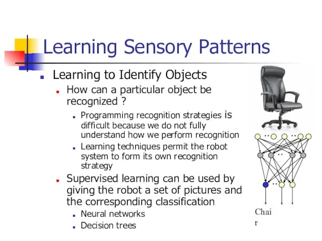 Learning Sensory Patterns Chair Learning to Identify Objects How can