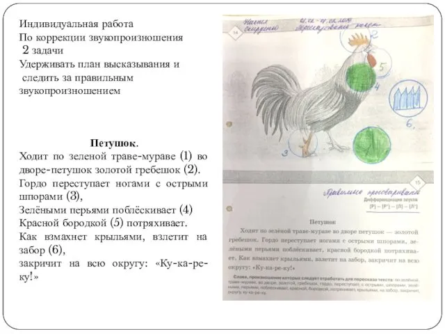 Индивидуальная работа По коррекции звукопроизношения 2 задачи Удерживать план высказывания