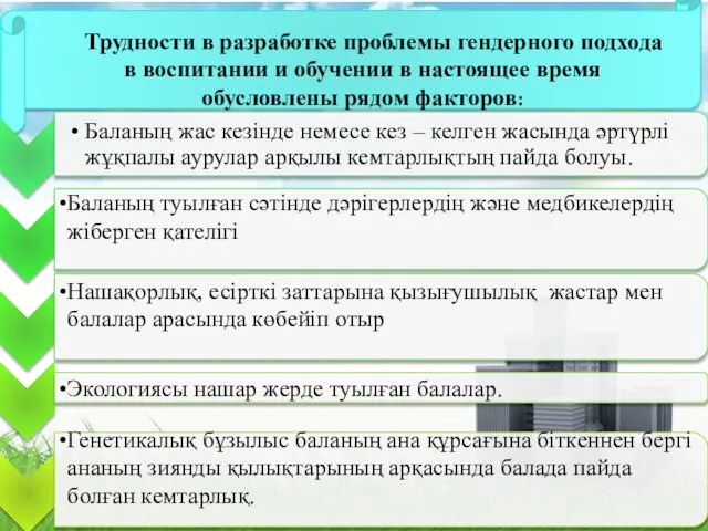 Трудности в разработке проблемы гендерного подхода в воспитании и обучении в настоящее время обусловлены рядом факторов: