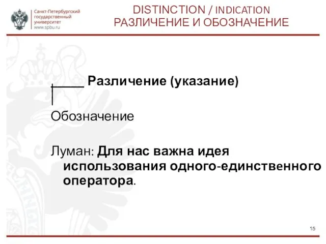 DISTINCTION / INDICATION РАЗЛИЧЕНИЕ И ОБОЗНАЧЕНИЕ _____ Различение (указание) I