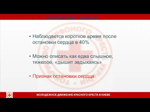 Агонирующее дыхание Наблюдается короткое время после остановки сердца в 40%