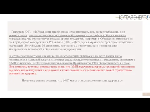 Григорьев Ю.Г. : «В Руководстве необходимо четко прописать возможные требования,