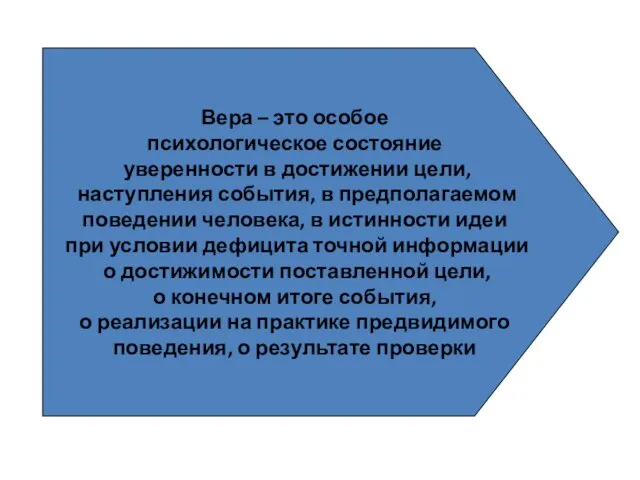 Вера – это особое психологическое состояние уверенности в достижении цели,