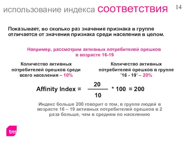 использование индекса соответствия Например, рассмотрим активных потребителей орешков в возрасте