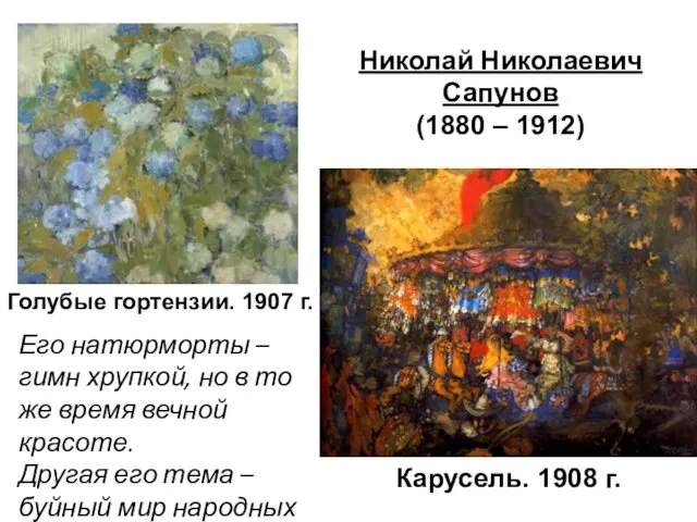 Николай Николаевич Сапунов (1880 – 1912) Голубые гортензии. 1907 г.