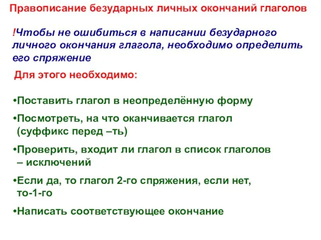 Правописание безударных личных окончаний глаголов !Чтобы не ошибиться в написании