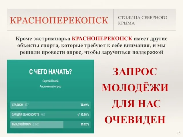 ЗАПРОС МОЛОДЁЖИ ДЛЯ НАС ОЧЕВИДЕН Кроме экстримпарка КРАСНОПЕРЕКОПСК имеет другие