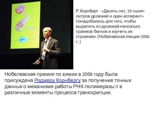 Нобелевская премия по химии в 2006 году была присуждена Роджеру