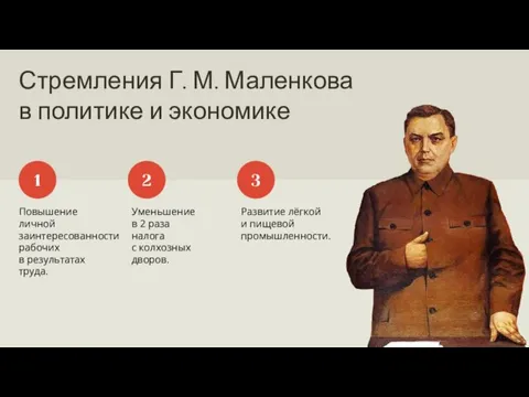 Стремления Г. М. Маленкова в политике и экономике 1 2