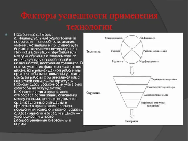 Постоянные факторы: a. Индивидуальные характеристики персонала — способности, знания, умения,