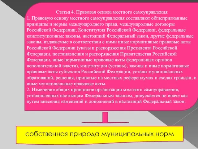 Статья 4. Правовая основа местного самоуправления 1. Правовую основу местного