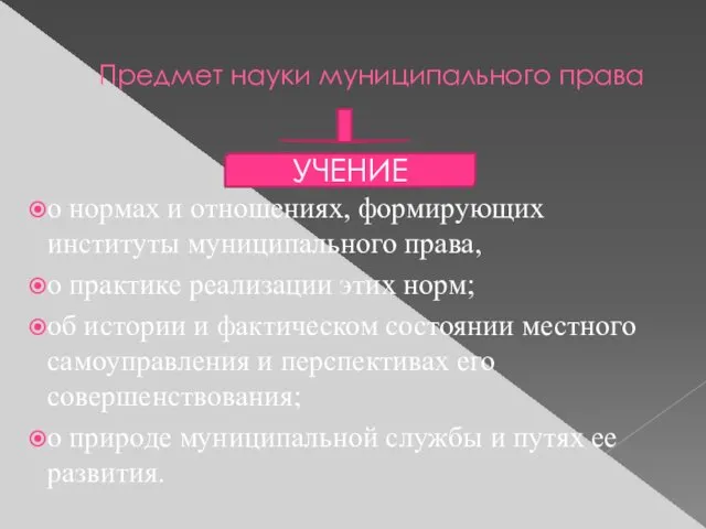 Предмет науки муниципального права о нормах и отношениях, формирующих институты