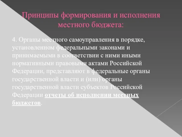 Принципы формирования и исполнения местного бюджета: 4. Органы местного самоуправления