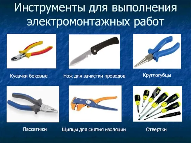 Инструменты для выполнения электромонтажных работ Кусачки боковые Нож для зачистки