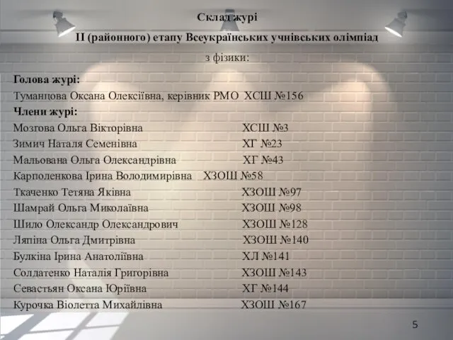 Склад журі ІІ (районного) етапу Всеукраїнських учнівських олімпіад з фізики: