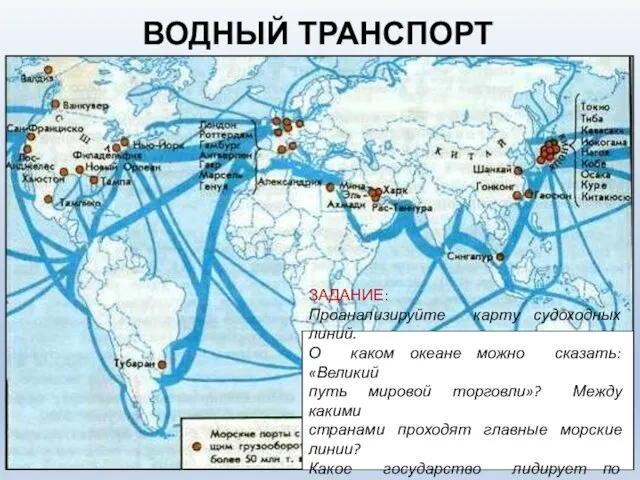 ЗАДАНИЕ: Проанализируйте карту судоходных линий. О каком океане можно сказать: