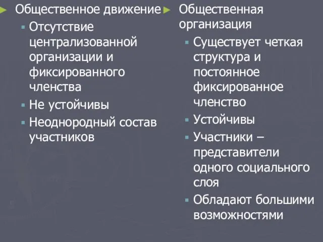 Общественное движение Отсутствие централизованной организации и фиксированного членства Не устойчивы