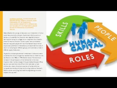 HUMAN CAPITAL IS THE STOCK OF KNOWLEDGE, HABITS, SOCIAL AND