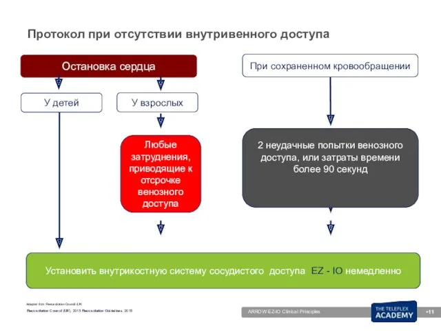 Протокол при отсутствии внутривенного доступа Остановка сердца При сохраненном кровообращении