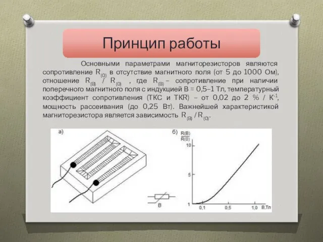 Основными параметрами магниторезисторов являются сопротивление R(0) в отсутствие магнитного поля