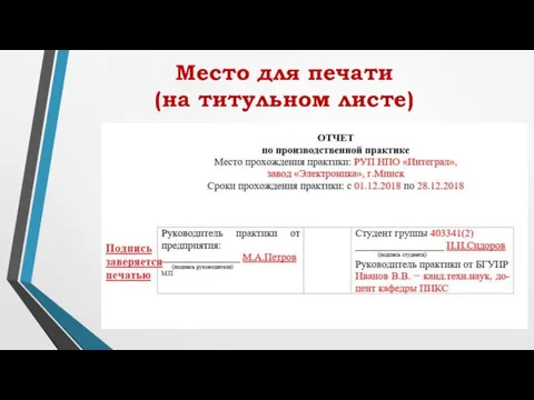 Место для печати (на титульном листе)