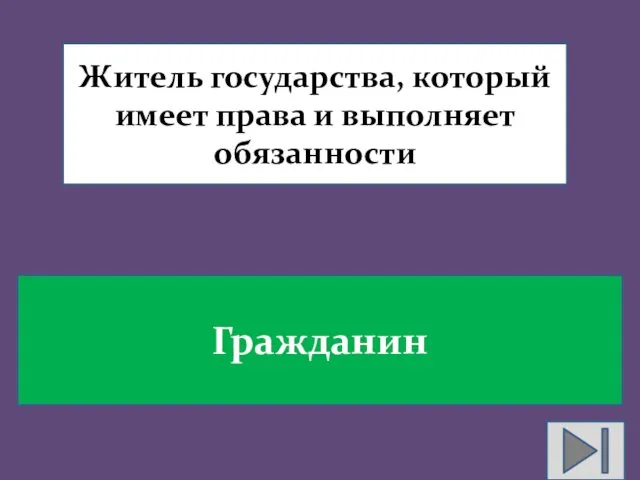 Житель государства, который имеет права и выполняет обязанности Гражданин