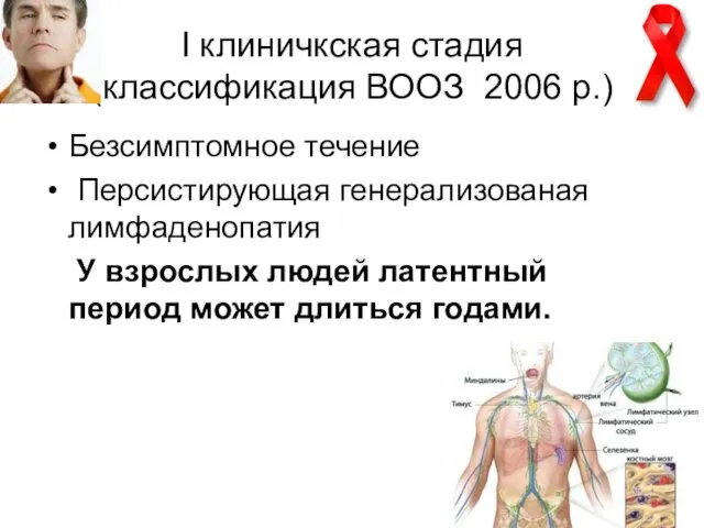 І клиничкская стадия (классификация ВООЗ 2006 р.) Безсимптомное течение Персистирующая