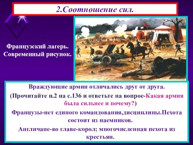 2.Соотношение сил. Враждующие армии отличались друг от друга. (Прочитайте п.2