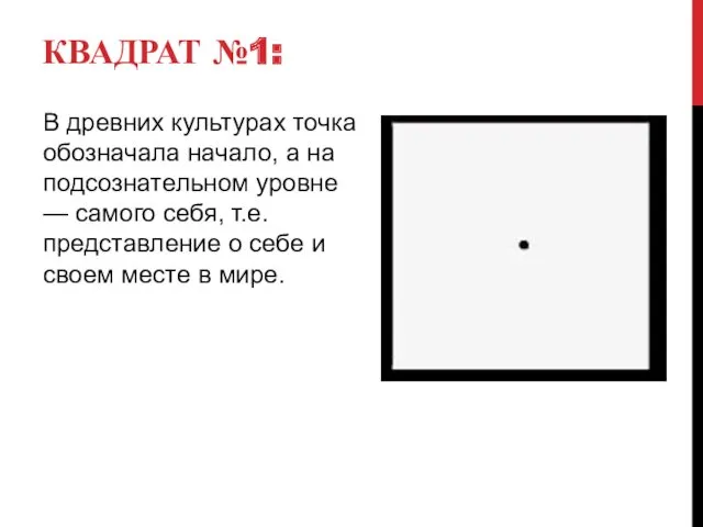 КВАДРАТ №1: В древних культурах точка обозначала начало, а на